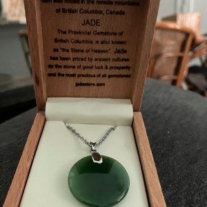 Jade Pendant ( Round ) With Stainless Steel Chain